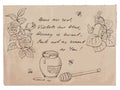 Ã¢â¬ÅRoses are red, violets are blue..Ã¢â¬Â rhyme and drawings on old paper background Royalty Free Stock Photo